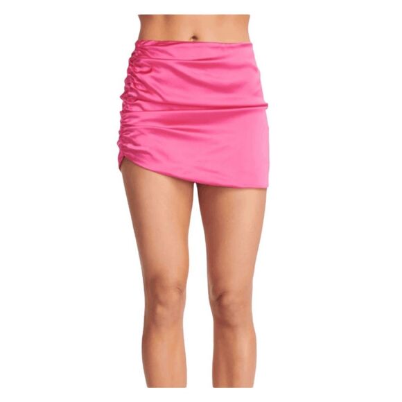 SER.O.YA Sapo Silk Mini Skirt Hot Pink High Waisted Side Ruching M - Picture 1 of 6